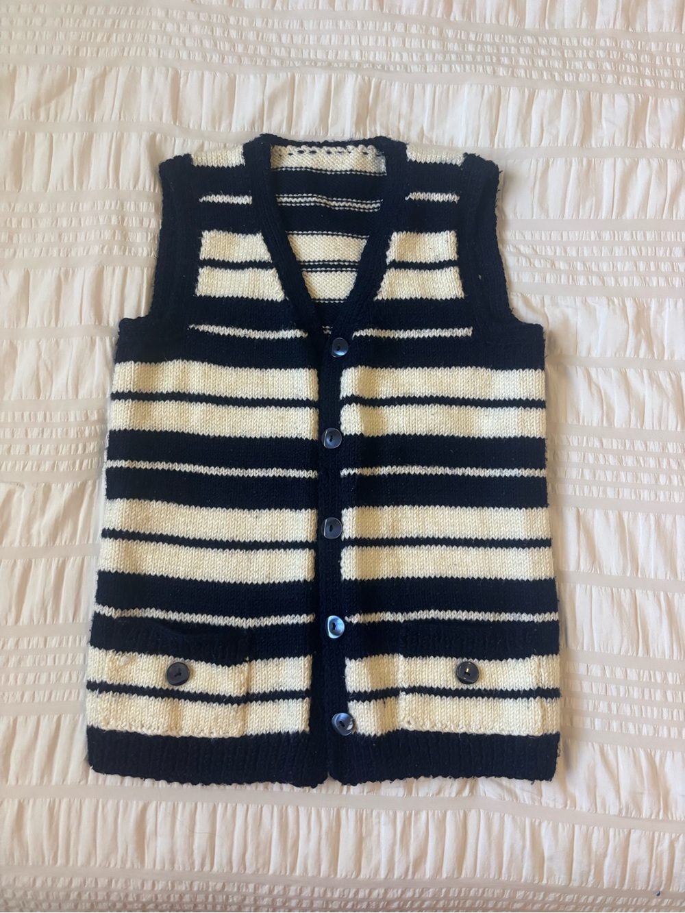 Striped Knit Button-Front Vest - Black & Cream